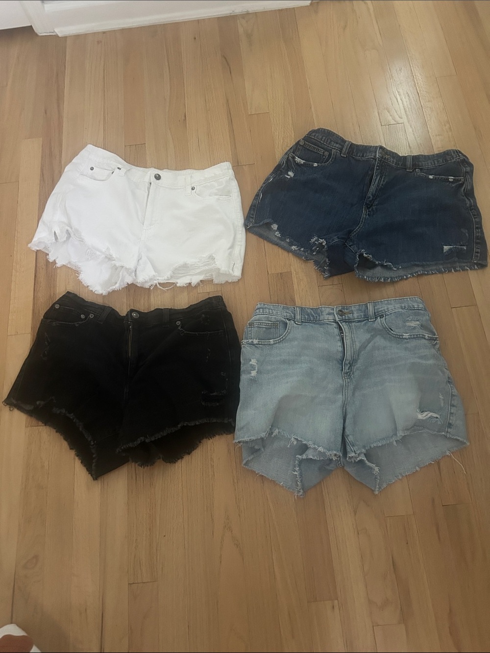 aerie Distressed Denim Shorts Bundle - White, Dark Blue, Black, Light Blue